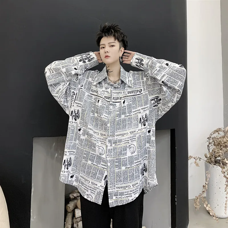 EWQ/Мужская и женская одежда винтажная универсальная рубашка с принтом газет