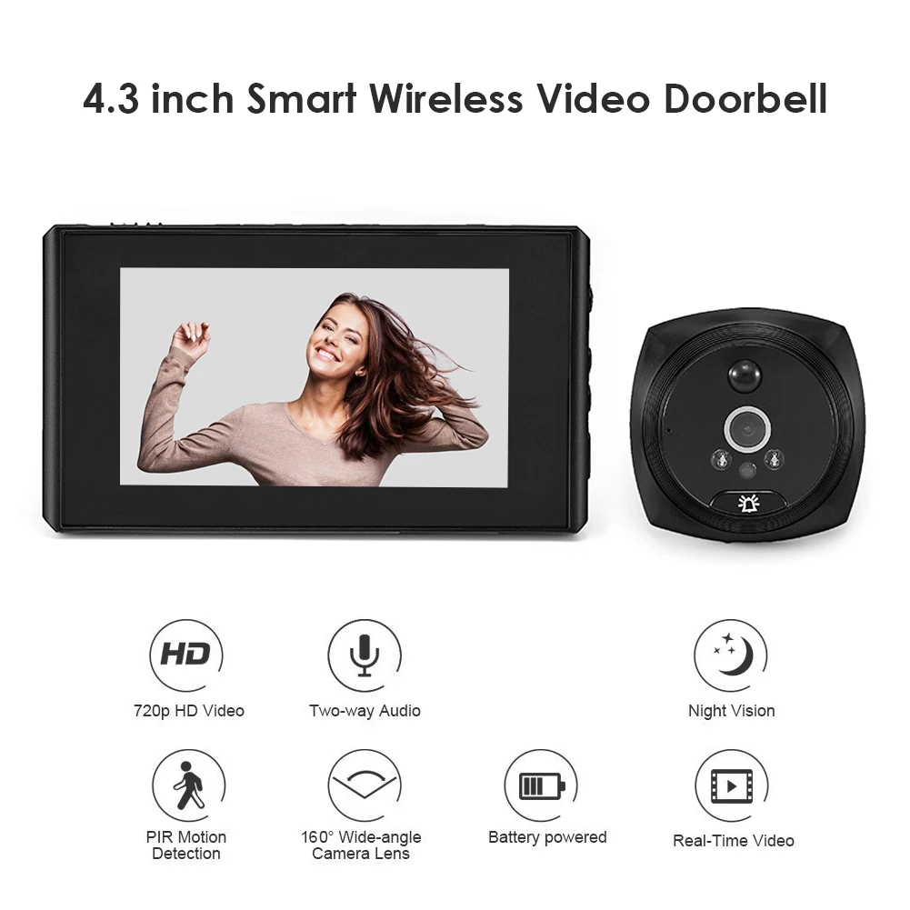 

4.3 inch Wireless Electronic Peephole Doorbell IR Night Vision 160 Degree Digital Door Eye Camera Viewer Monitor