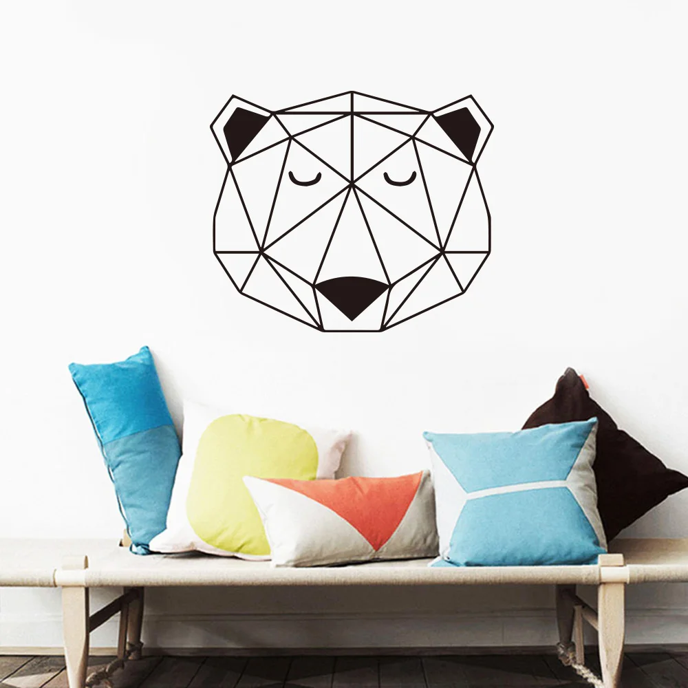 Геометрические настенные наклейки в скандинавском стиле с медведем виниловые