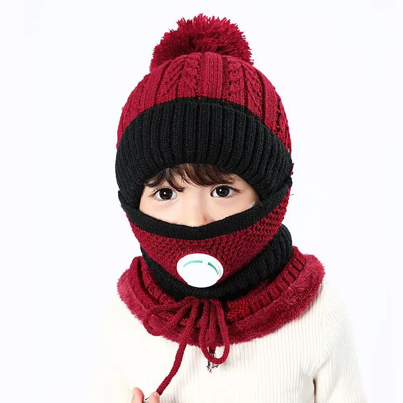 

3pcs Winter Kids Beanie Hat Scarf Mouth Mask Set Knitted Beanie Warm Fleece Ski Hat Child Girl Keep Boy Face Outdoor Warm