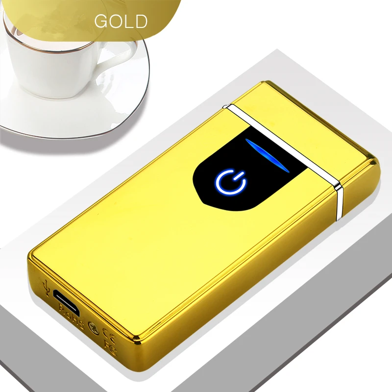 gold Двойной arc светодиодный сенсорный экран зондирование USB петля зарядки безопасный и портативный Зажигалка выбор подарка - Цвет: gold