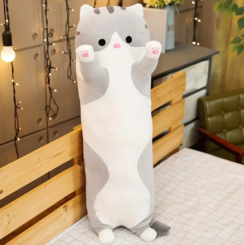 grey cat 1 шт. 70/90/120 см Мультяшные Животные Динозавр Единорог кошка плюшевые игрушки, мягкие топы с длинными спальный подушечные куклы для детей подарок на день рождения - Цвет: grey cat