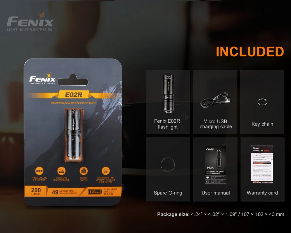 

Fenix E02R USB rechargeable keychain flashlight mini flashlight built-in rechargeable Li-polymer battery