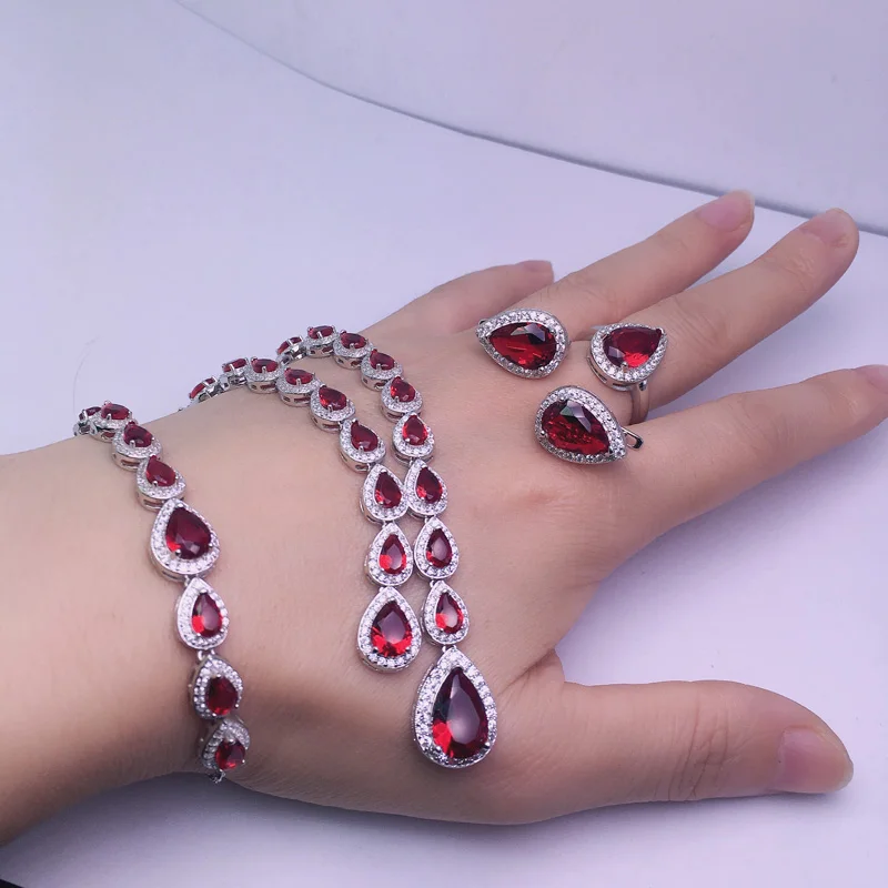 Женский ювелирный комплект из серебра 925 пробы с рубином|Ювелирные наборы| |