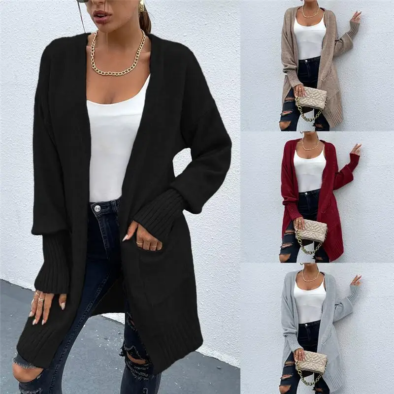 Свитер длинный кардиган вязаный женский осенне-зимний свободный шикарный