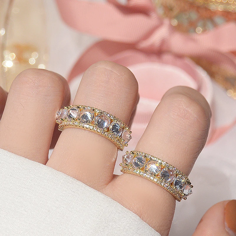 

Vintage Noble 14k Real Gold Jewelry Sparkling Open Rings for Women Adjustable Open Brilliant Zirconia Wedding Party INS Hot Gift