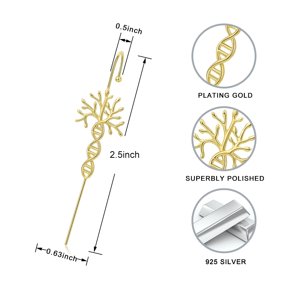 

DNA Tree Stud Earrings 925 Sterling Silver Bohemian Wedding Ear Wrap Crawler Hook Earring For Women Fine Jewelry Valentine Gift