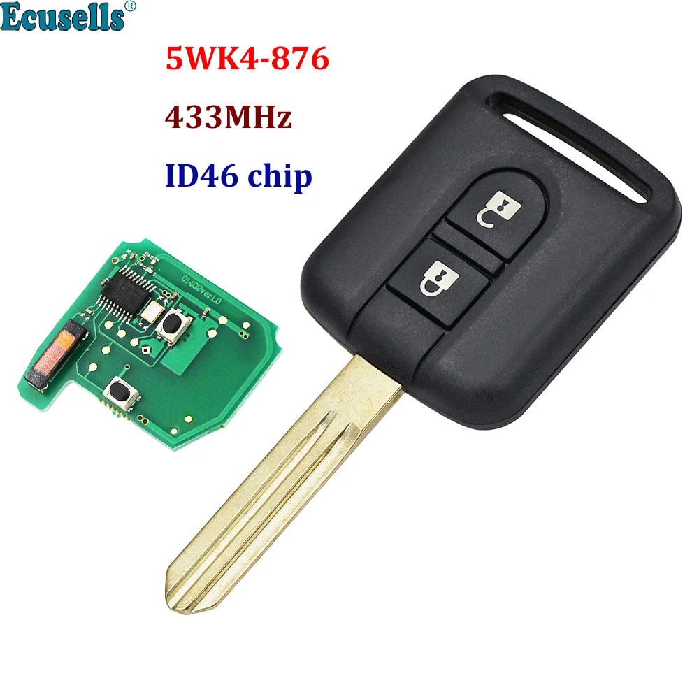 2 кнопки дистанционный ключ брелок от машины 433 МГц PCF7946 чип для Nissan Micra Navara Qashqai 2003