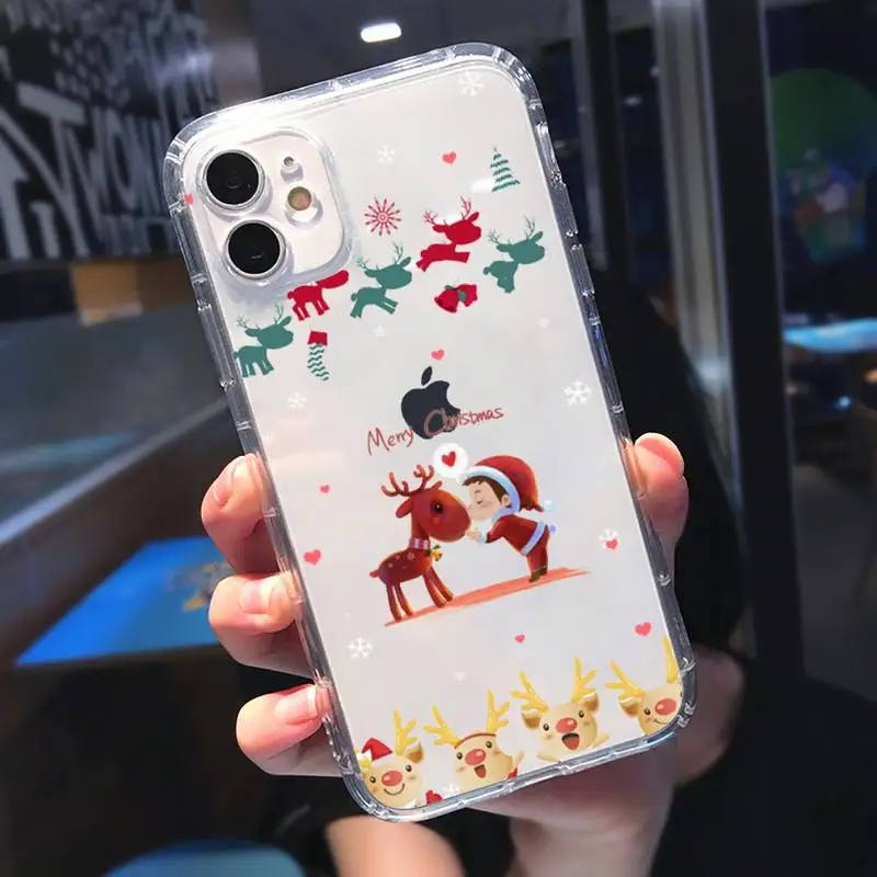 

New Year Merry Christmas Elk Phone Case Transparent for Clear iPhone 11 12 8 7 6 6S Plus X 5S SE 2020 XR mini pro XS MAX