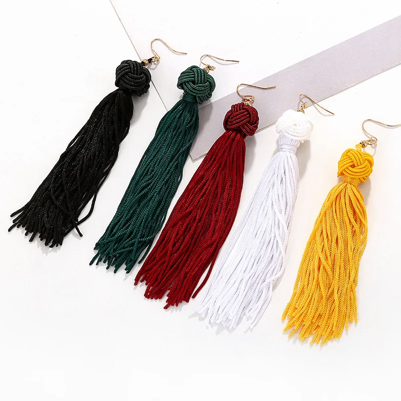 Женские серьги с кисточками SexeMara черные красные желтые зеленые длинные подвески