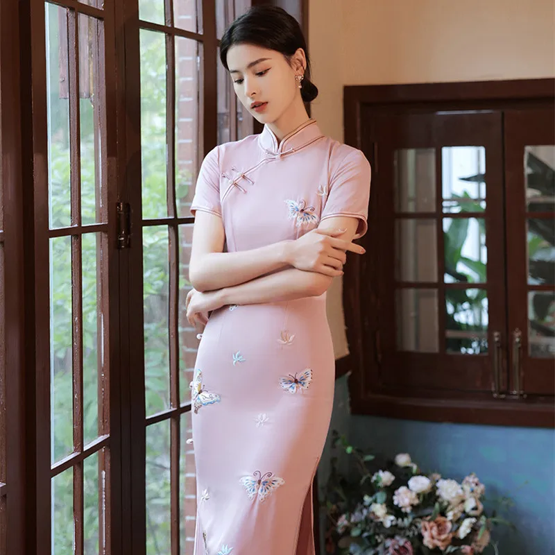 

BALDAUREN 2021 Лето Новое платье Cheongsam с вышивкой из ацетата в стиле ретро, улучшенное китайское платье Cheongsam Young Style Qipao, женское китайское платье