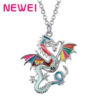 newei enamel alloy legend chinese long blue dragon necklace pendant punk chain unique jewelry for women men teens charm gifts