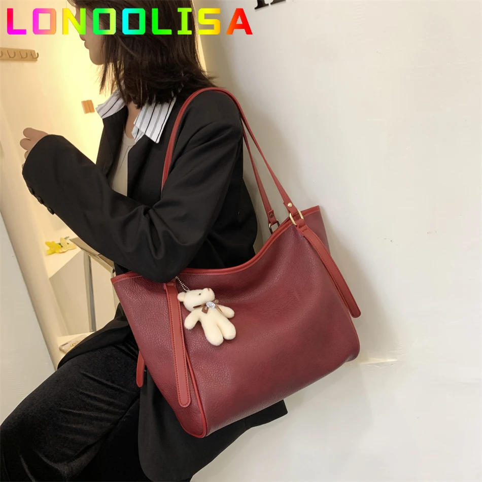 

Женская сумка из искусственной кожи, вместительная переносная сумочка на плечо, роскошный дизайнерский мешок в Корейском стиле с ручками д...