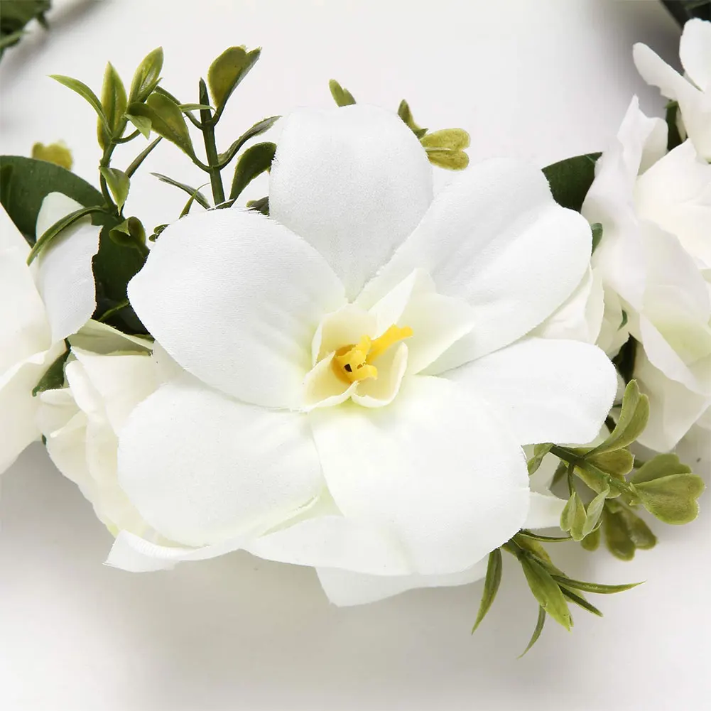 

Camellia Wreath Headband Garland Headpiece Artificial Rattan Wreath Headdress Adjustable Cream Color Wedding Floral Headwear