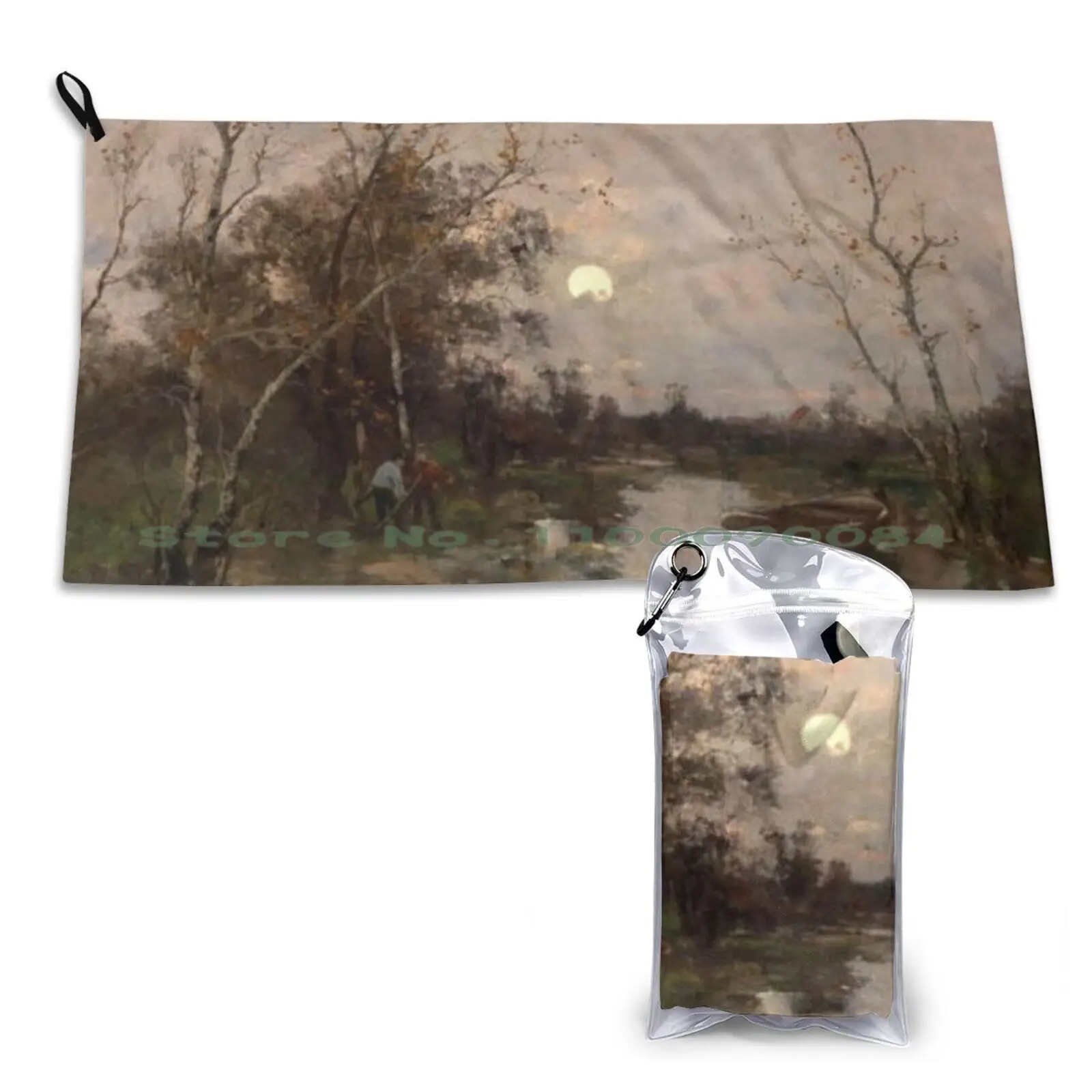 

Sunset Autumn Landscape With Canoe , Oil Based Paint Quick Dry Towel Gym Sports Bath Portable Chrysanthemum Pattern William