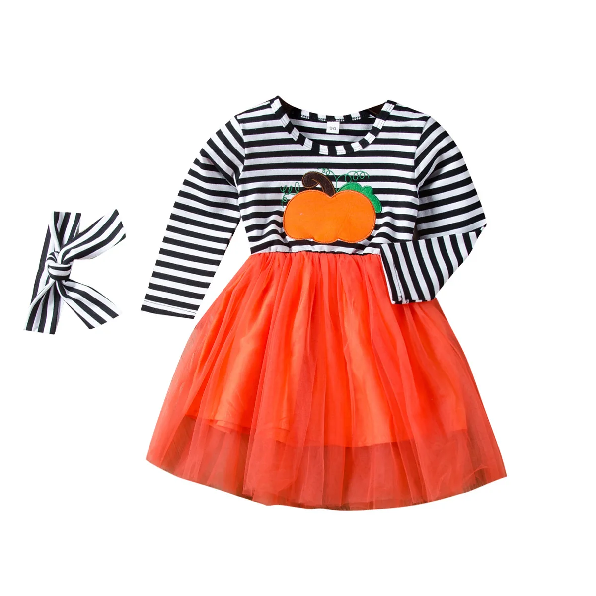 

Halloween costumes new children's children's dresses girls striped long-sleeved mesh princess dress party dresses girls