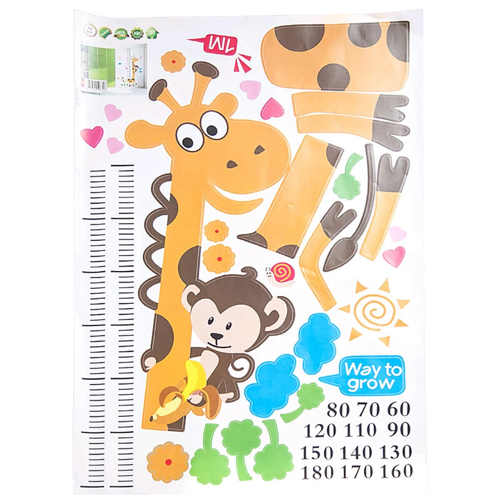 Мультяшный жираф обезьяна измеритель роста наклейки на стену для детской