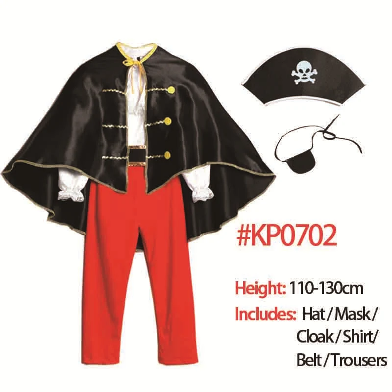 Black Set B Пиратский костюм для детей; Детский Пиратский костюм на Хэллоуин для мальчиков; маскарадный костюм на день рождения; плащ; костюм пирата на Рождество - Цвет: Black Set B