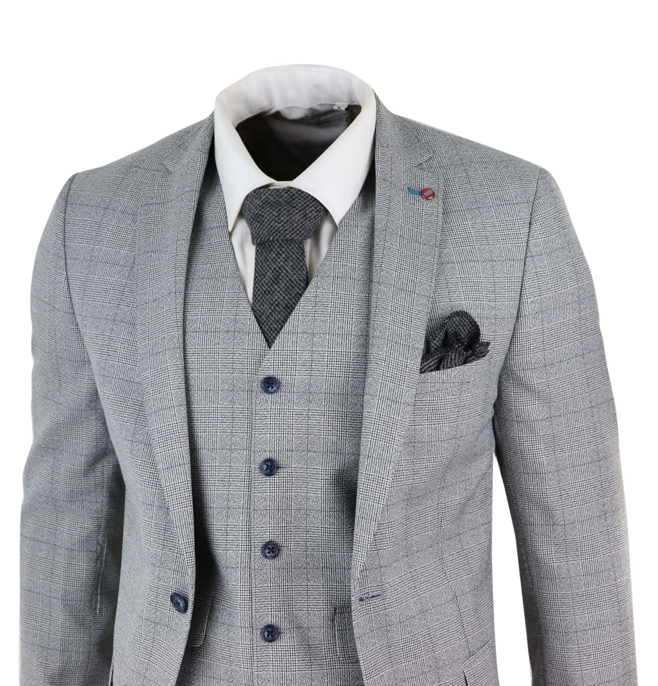 

Classic Grey Plaid Mens Suits 3 Piece Suit Wedding Grrom Best Man Tailored Fit Blazer Waistcoat Trousers Jacket