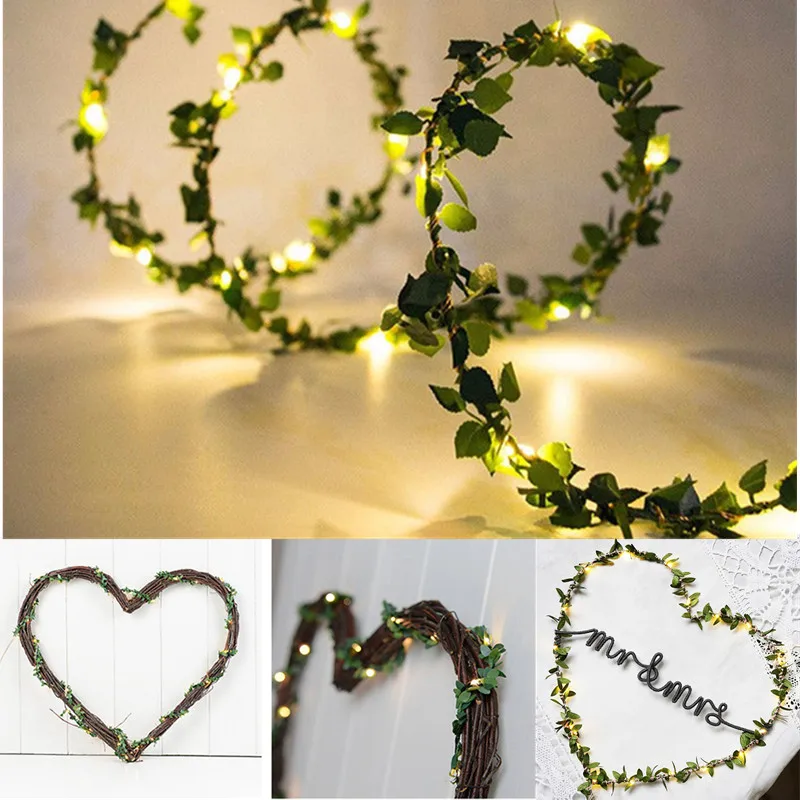 

2M/3M/5M/10M Copper Wire Tiny Green Leaf Rattan Led Light String DIY Fairy Garland Wedding Christmas Decorations Outdoor Patio