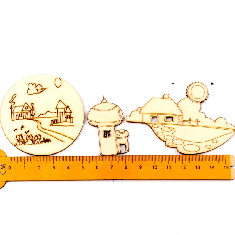 5pcs wooden house lace pattern natural scrapbooking craft for embellishments handmade diy handicraft home decoration 60 100mm free global shipping