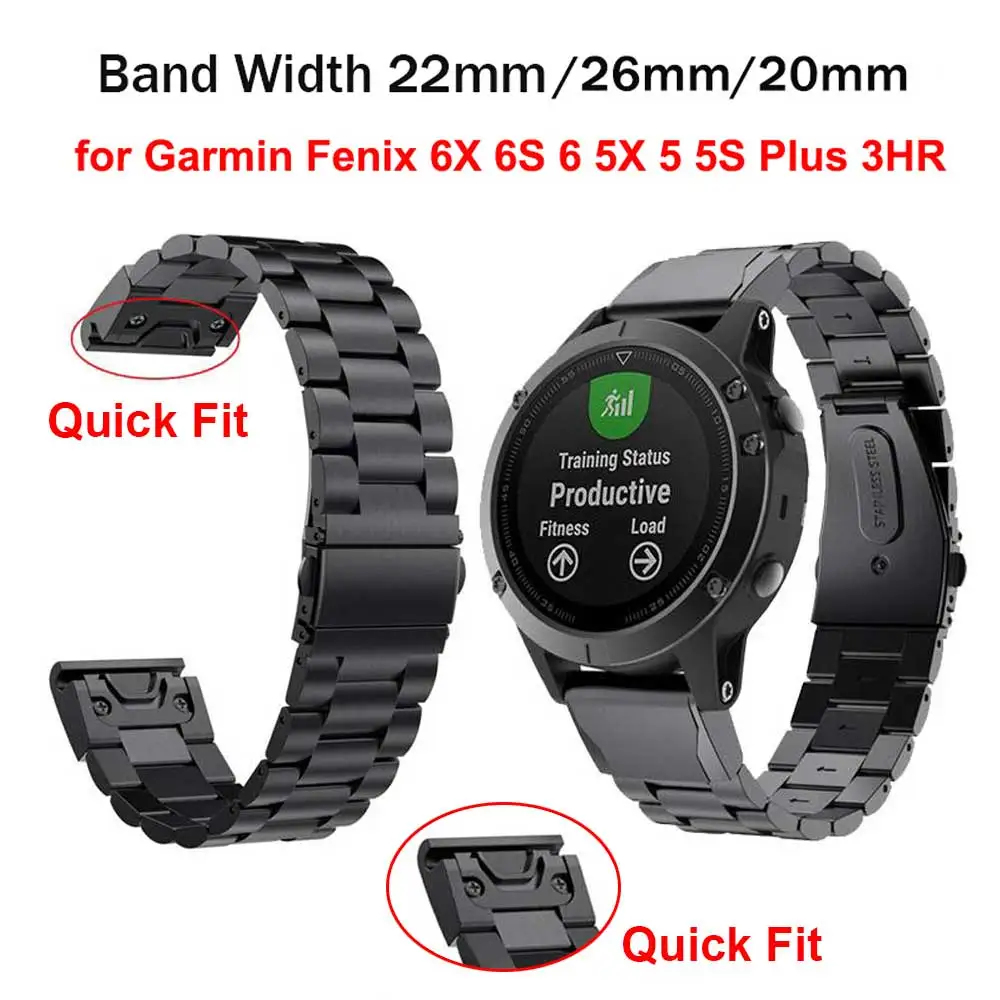 Ремешок из нержавеющей стали для Garmin Fenix 6X 6 6s Pro 5S 5 5X Plus 3HR металлический браслет