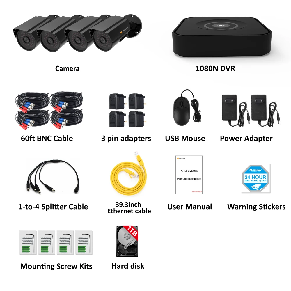 Jennov 2/4CH 1080P AHD DVR комплект H.265 CCTV системы NVR наружная камера видео набор для наблюдения IR ночного видения внутренняя безопасность жилища видеорегистратор