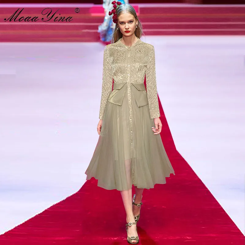 MoaaYina модное дизайнерское платье весеннее женское с длинным рукавом однобортное
