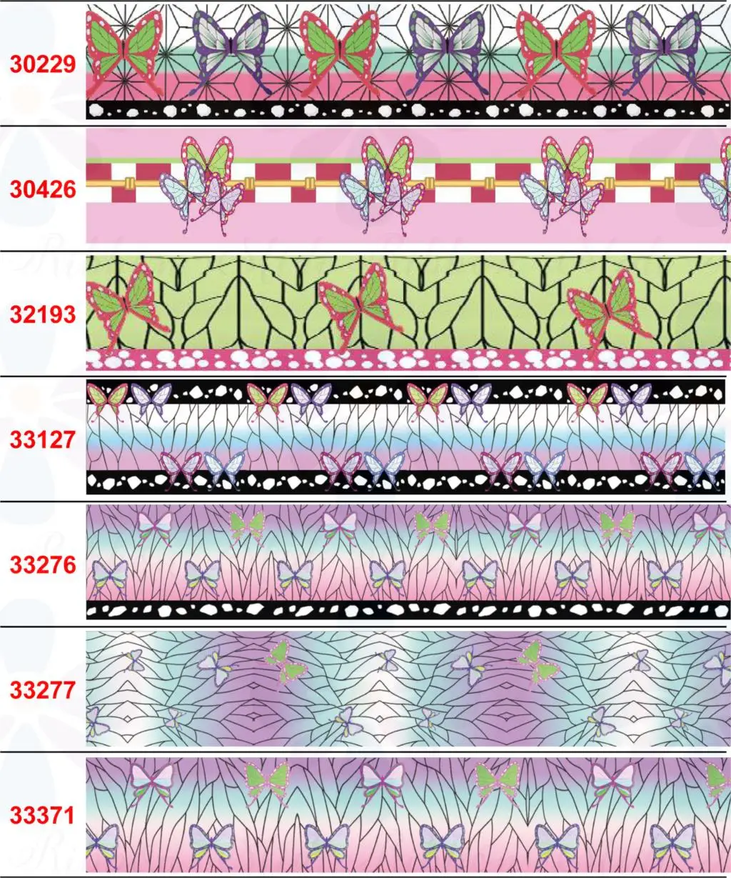 

16mm-75mm Japanese Cartoon Ghost Series 1 Butterfly Print Grosgrain/Elastic Ribbon Lattice Stripe DIY Bow 50 Yards/Roll