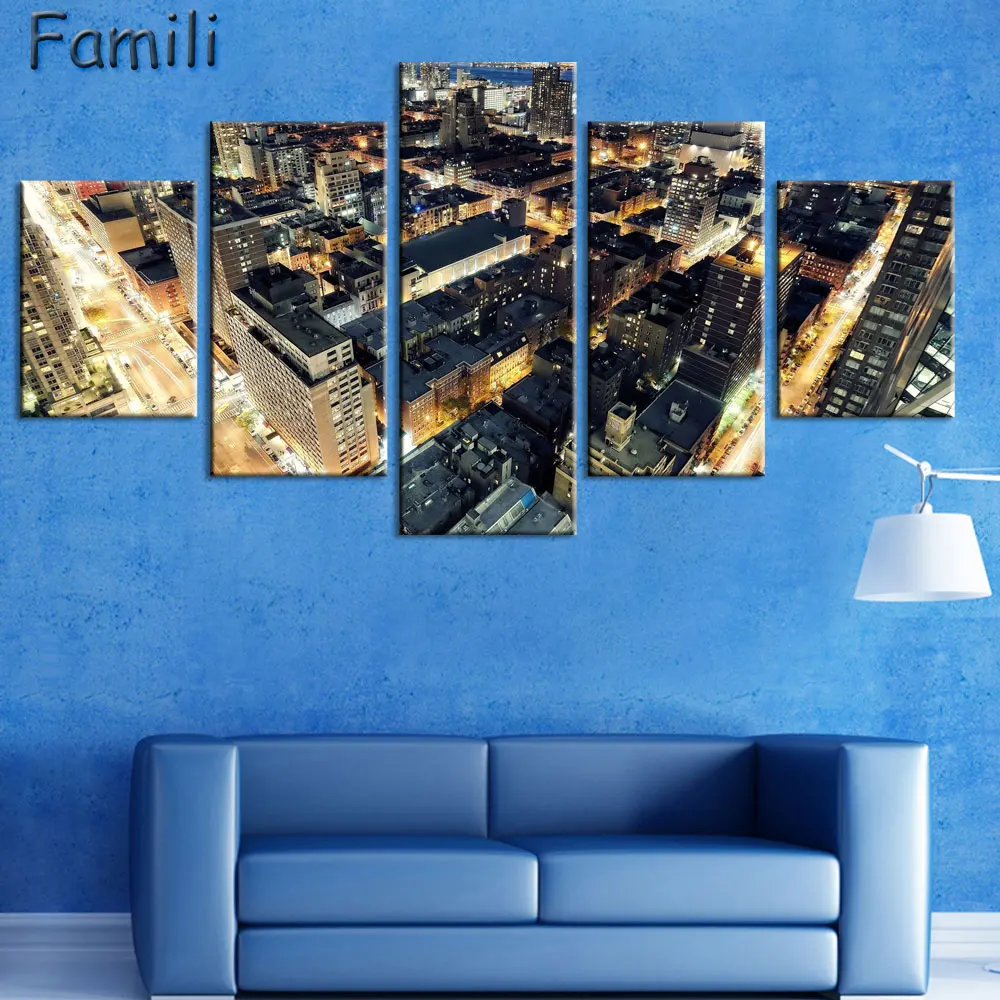 

Пейзаж Нью-Йорка картины для домашнего декора Холст печать большая стена искусство для гостиной спальни 5 шт
