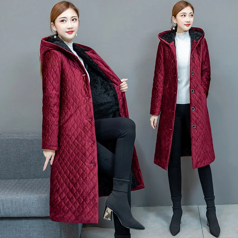 

Новая зимняя Толстая Флокированная хлопковая куртка для женщин, удлиненные парки размера плюс для женщин среднего возраста, повседневные т...