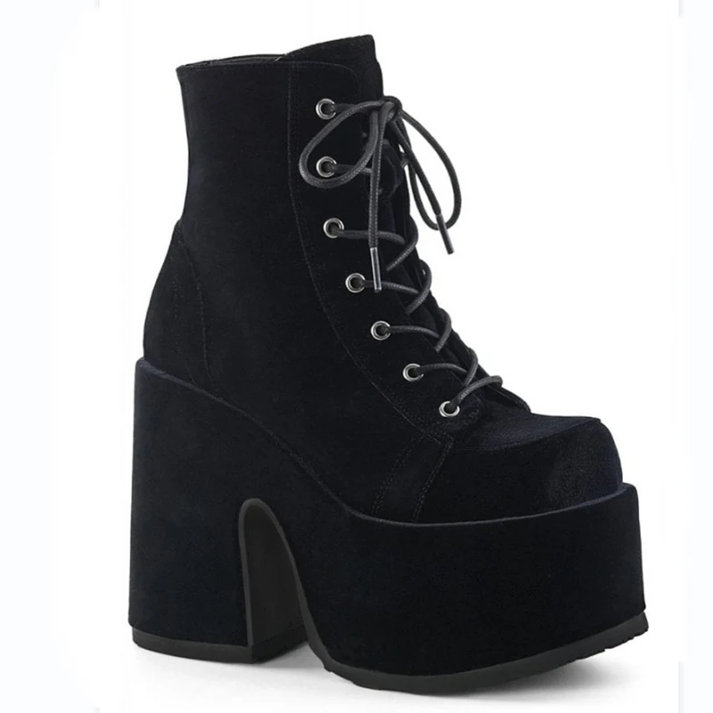 

Women High Heeled Ankle Boots Black Platform Shoes Wedge Autumn Waterproof PU Leather Gothic Boots for Ladies 2021 Y2K Fashion