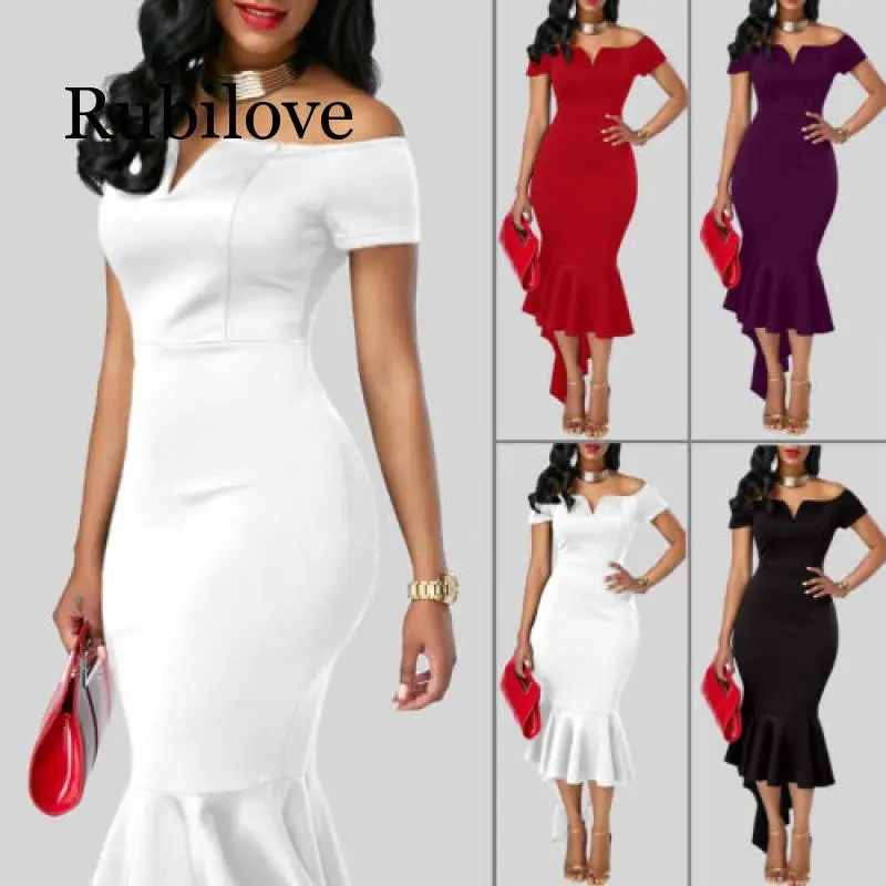 

Women's dress club party wear short-sleeved strapless V-neck irregular hem long skirt pleated asymmetric midi dress