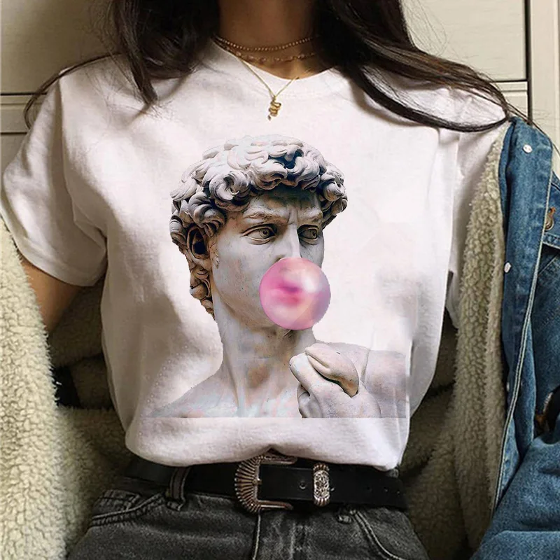 635 Эстетическая футболка vaporwave Michelangelo Женская модная новая футболка harajuku Повседневная Корейская стильная графическая футболка в стиле хип-хоп женская - Цвет: 635