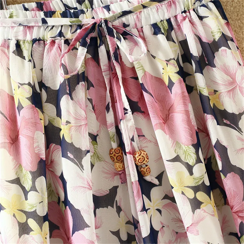 Женская шифоновая юбка с цветочным принтом длинная эластичная высокой талией в