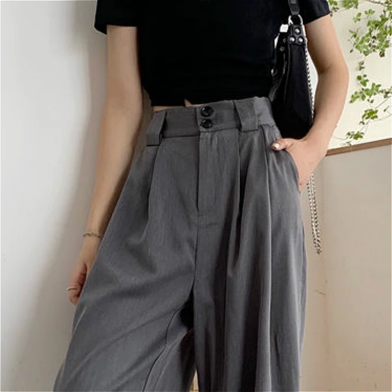 

Casual Pants Women Loose Button Fly Trousers Womens Soft Leisure Fashion All-match Bottoms Female Ulzzang BF Chic Ins Streetwear