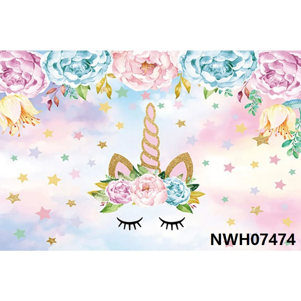 

Nitree фон с единорогом Радужный цветок облако Новорожденный ребенок душ девочка 1-й День рождения виниловый Фотофон