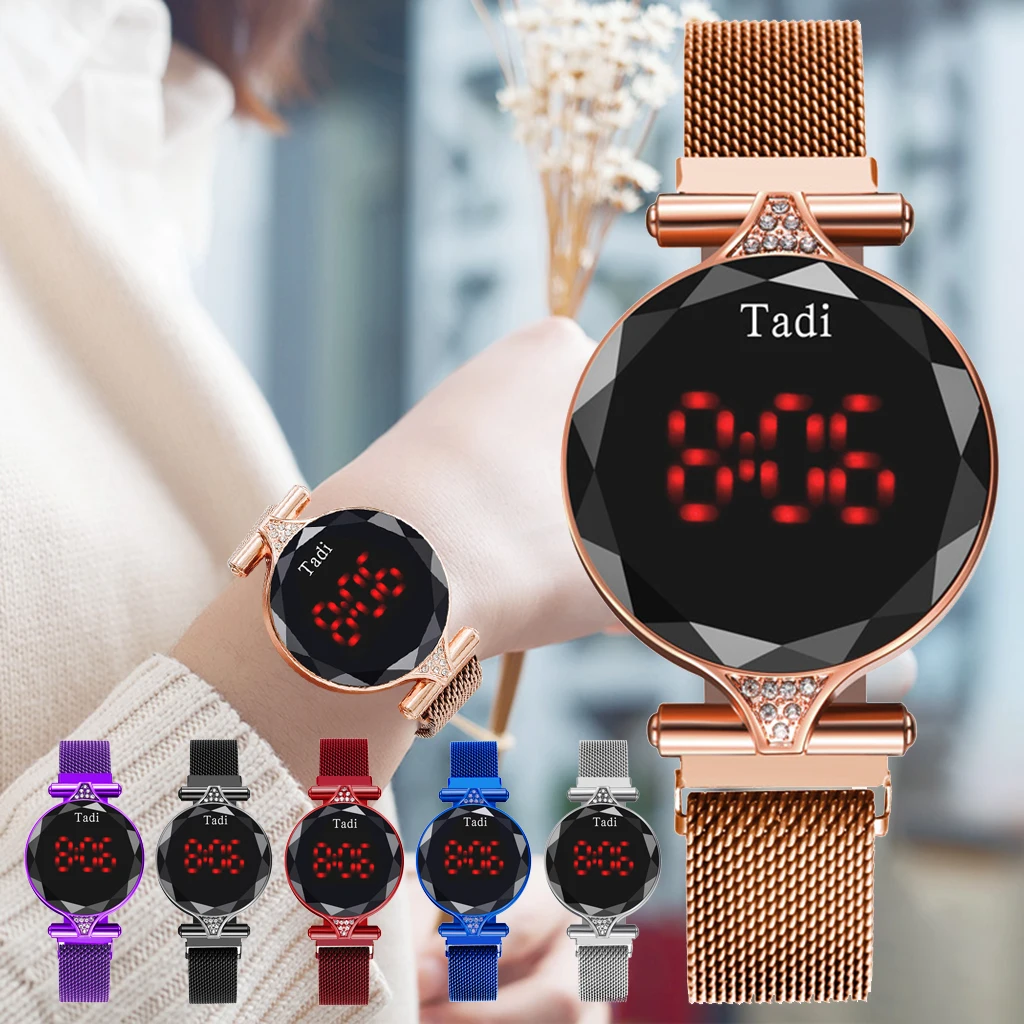 

Fashion Digital Magnet Watches For Women Luxury Rose Gold Mesh Dress LED Quartz Watch Female Clock Relogio Feminino Dropshipping