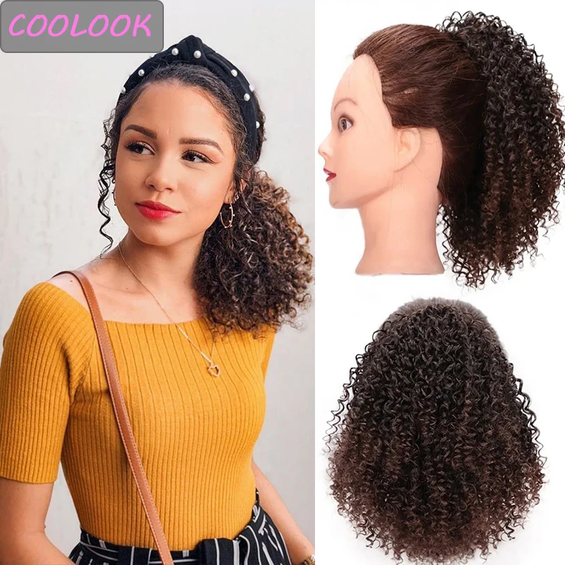 

Drawstring Ponytail Clip In Hair for Afro Women 8''short Kinky Curly Ponytail Hairpieces Synthetic Brown Puff Ponytail Extension