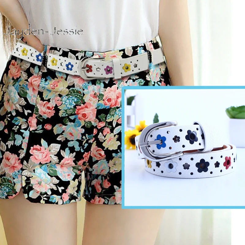 New girl's belt Colorful flower butterfly hollow children's casual pin buckle pink white blue yellow red black brown | Аксессуары