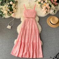 womens holiday style suit sets 2020 summer new short high waist camisole wild long skirt fashionable two piece skirts ml1037