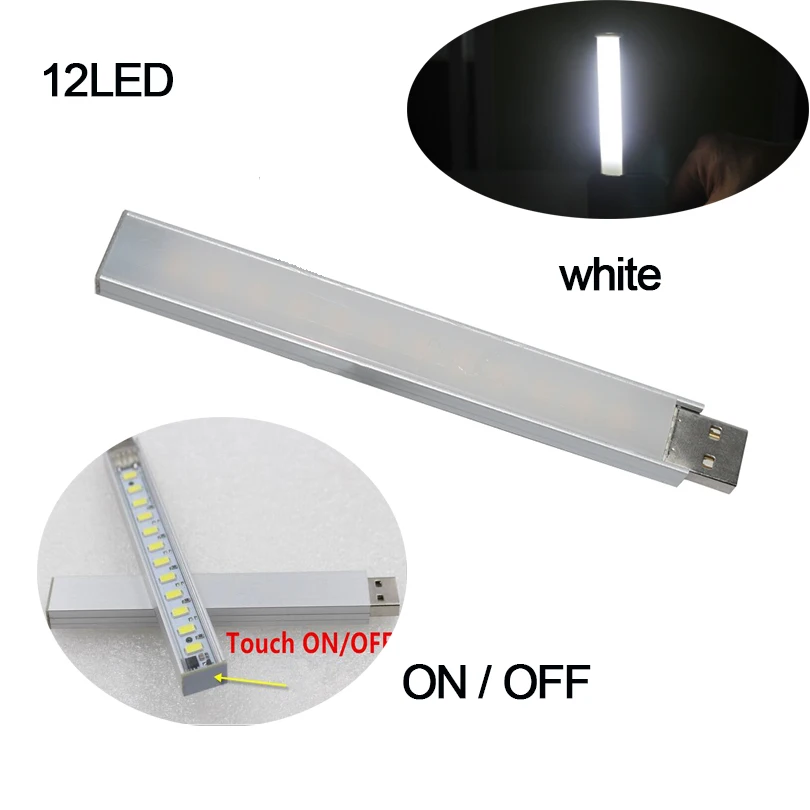 12led Touch white Мини Портативная светодиодная USB 5 в 3 8 12 24 светодиодный светильник SMD 5730 настольная лампа книга фонарик ночник для внешнего аккумулятора ноутбука кемпинг - Испускаемый цвет: 12led Touch white