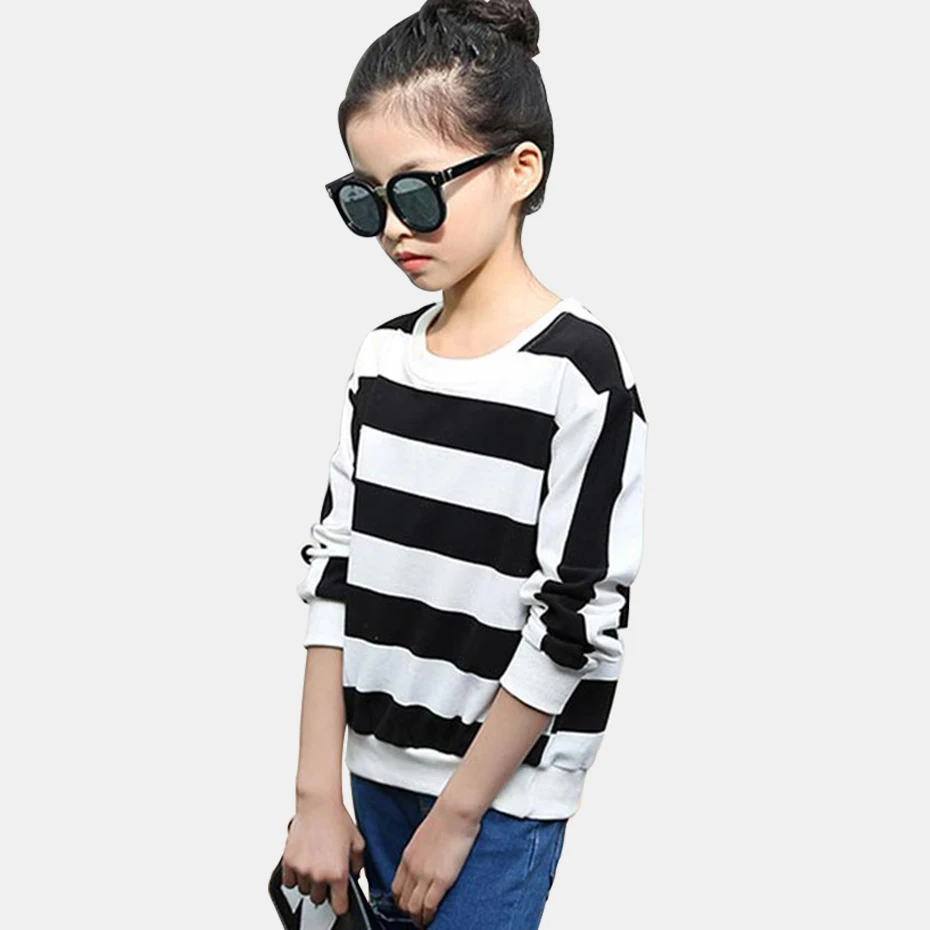 Футболки для девочек свитер в полоску Детская футболка повседневном стиле