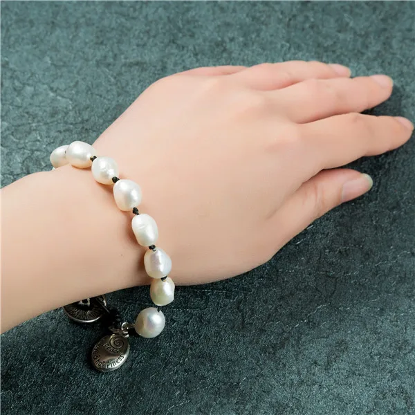 Женский браслет с натуральным жемчугом регулируемой длиной в богемном стиле из