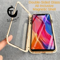 hotsale double tempered glass metal frame all inclusive case two ways to unlock for iphone series 9h hardness smart touch screen