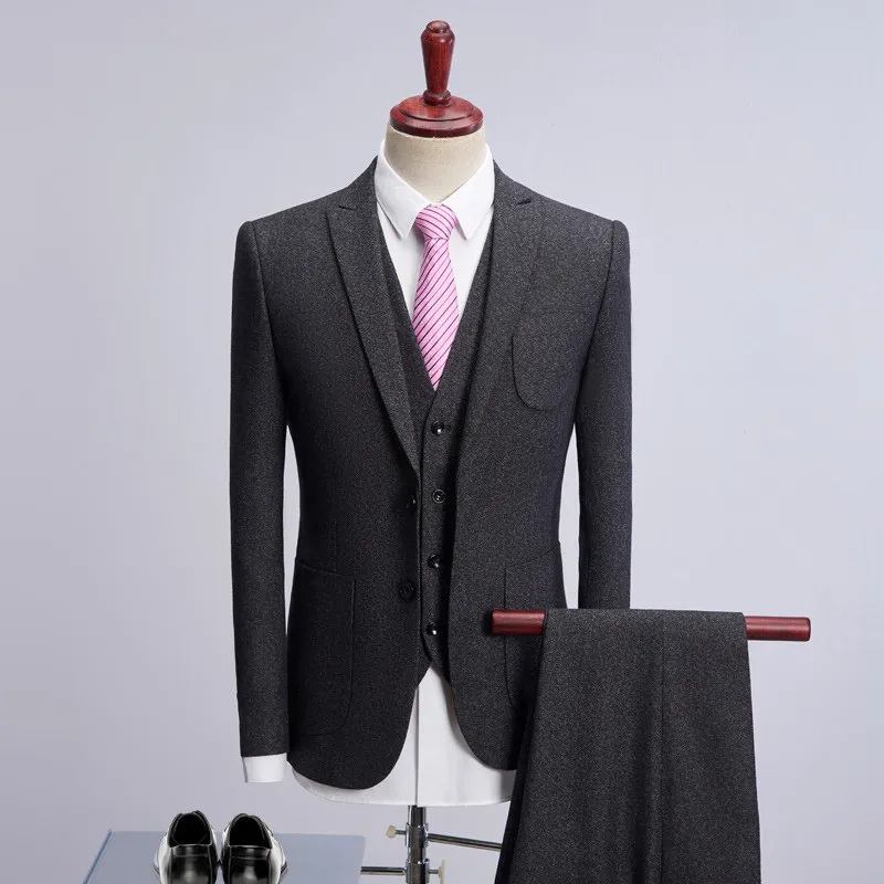 

European Designer The Brand Man Business Suits 2019 Classic Style Mens Suit Slim Fit Fashion Suits For Men 3 Piece/set gray 1025