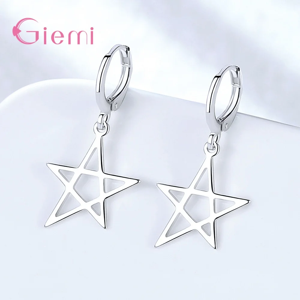 Новый дизайн женские Геометрические пятиконечные звезды 925 стерлингового
