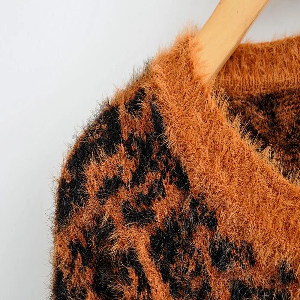 za 2019 new fashion women casual tops cotton winter long sleeves with 0-collar pullover Leopard print sweaters | Женская одежда