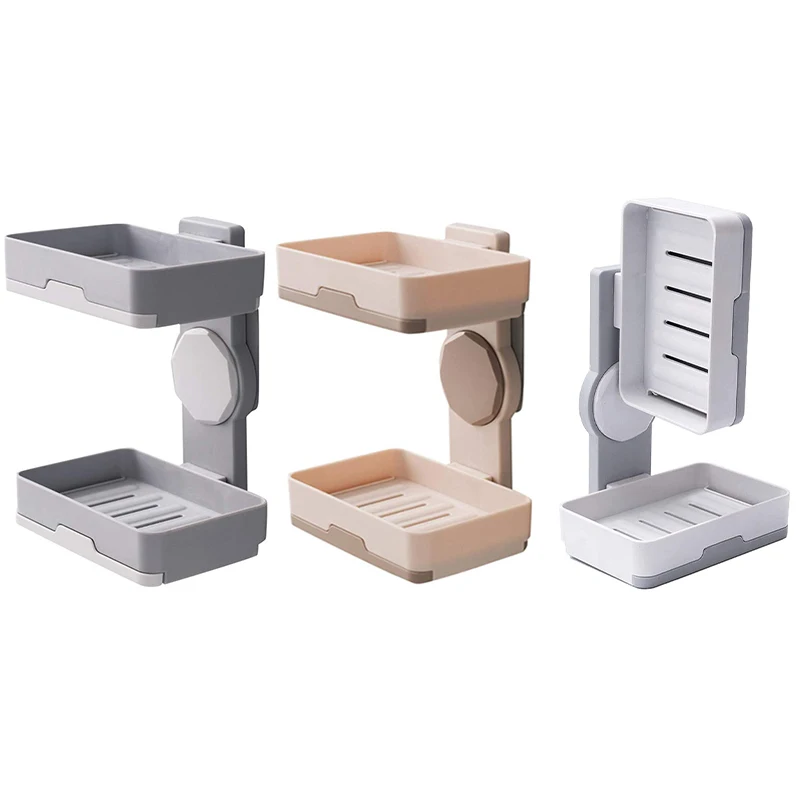 

with Draining Tray Double Layer Bar Soap Holder Wall Mounted for Bathroom Kitchen No-Drilling Rotatable