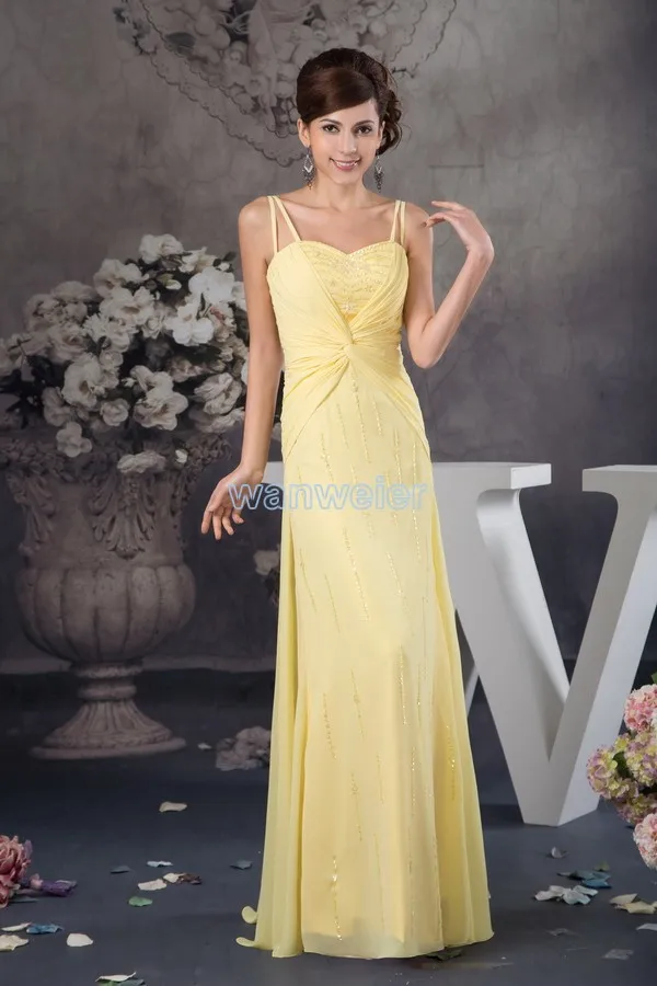 

free shipping 2018 new design hot sale long beading sweetheart gowns custom made size/color chiffon yellow bridesmaid dress